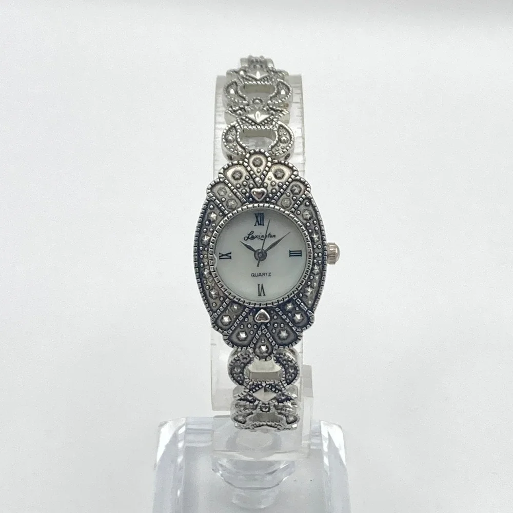 Lexington Women's Marcasite Watch 21mm Silver Tone MOP Dial New Battery 6.75